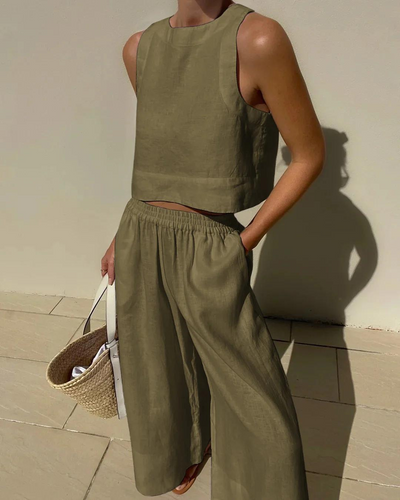 Zweiteiliges Set - Passendes Crop-Top und weite Hose für Frauen für den Sommer