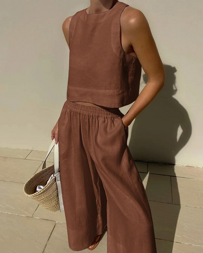 Zweiteiliges Set - Passendes Crop-Top und weite Hose für Frauen für den Sommer