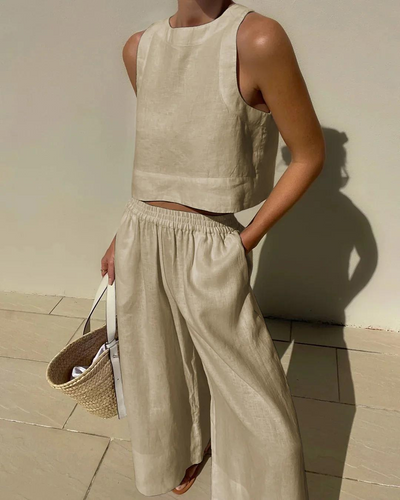 Zweiteiliges Set - Passendes Crop-Top und weite Hose für Frauen für den Sommer