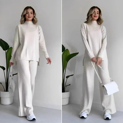 Zweiteiliges Strick-Set | Lockere Passform | Rollkragenpullover | Gestricktes Set | Loungewear für Damen