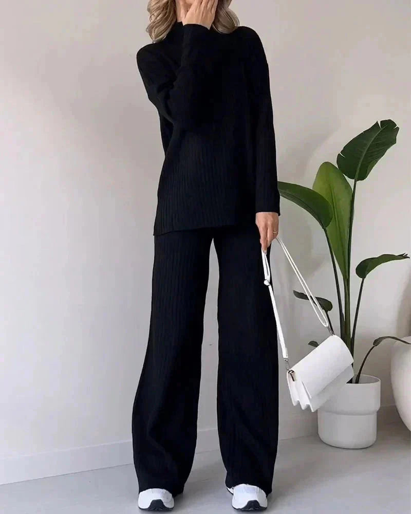 Zweiteiliges Strick-Set | Lockere Passform | Rollkragenpullover | Gestricktes Set | Loungewear für Damen