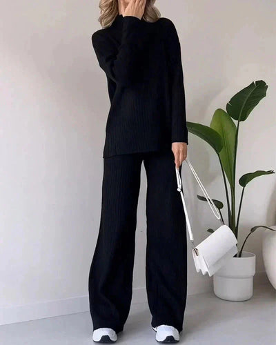 Zweiteiliges Strick-Set | Lockere Passform | Rollkragenpullover | Gestricktes Set | Loungewear für Damen
