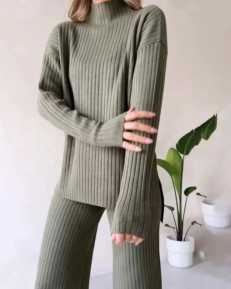 Zweiteiliges Strick-Set | Lockere Passform | Rollkragenpullover | Gestricktes Set | Loungewear für Damen