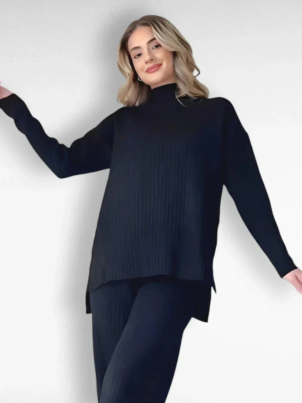 Zweiteiliges Strick-Set | Lockere Passform | Rollkragenpullover | Gestricktes Set | Loungewear für Damen