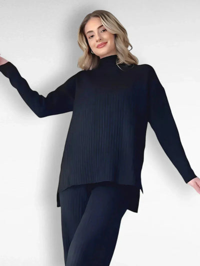 Zweiteiliges Strick-Set | Lockere Passform | Rollkragenpullover | Gestricktes Set | Loungewear für Damen