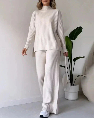 Zweiteiliges Strick-Set | Lockere Passform | Rollkragenpullover | Gestricktes Set | Loungewear für Damen