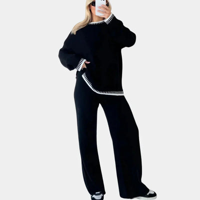 Zweiteiliges Strick-Set | Lockere Passform | Weite Beinweite | Gestricktes Loungewear-Set | Winterkleidung für Damen