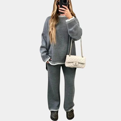 Zweiteiliges Strick-Set | Lockere Passform | Weite Beinweite | Gestricktes Loungewear-Set | Winterkleidung für Damen