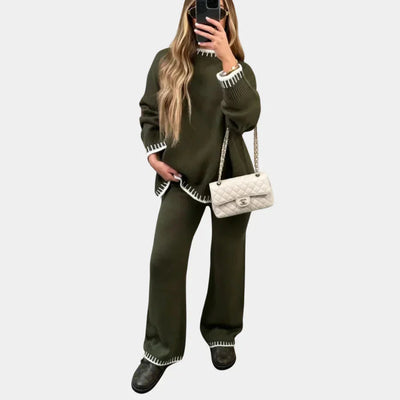 Zweiteiliges Strick-Set | Lockere Passform | Weite Beinweite | Gestricktes Loungewear-Set | Winterkleidung für Damen