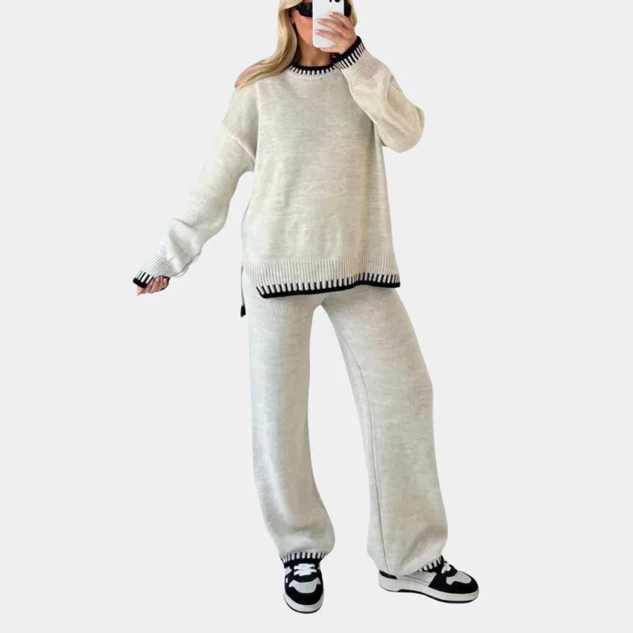 Zweiteiliges Strick-Set | Lockere Passform | Weite Beinweite | Gestricktes Loungewear-Set | Winterkleidung für Damen