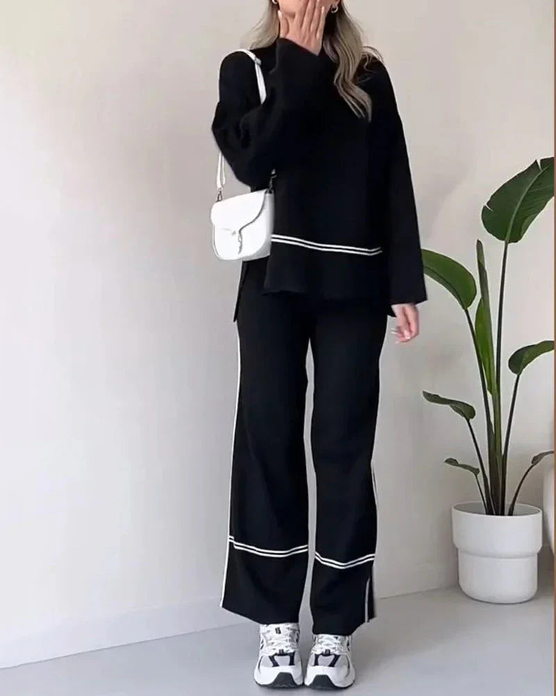 Co-Ord Set – Zweiteiler aus Oversize-Damenpullover und Hose mit weitem Bein