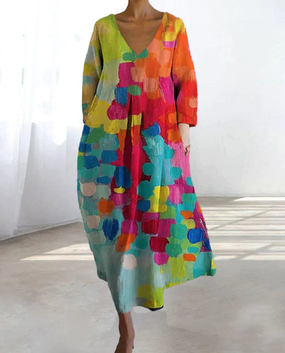 Anastasia - bunt bedrucktes Kleid mit V-Ausschnitt