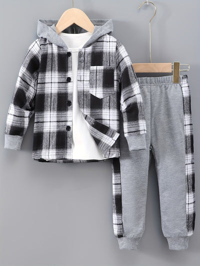 2-teiliges Jungen-Set Jordy mit kariertem Hoodie und Jogginghose