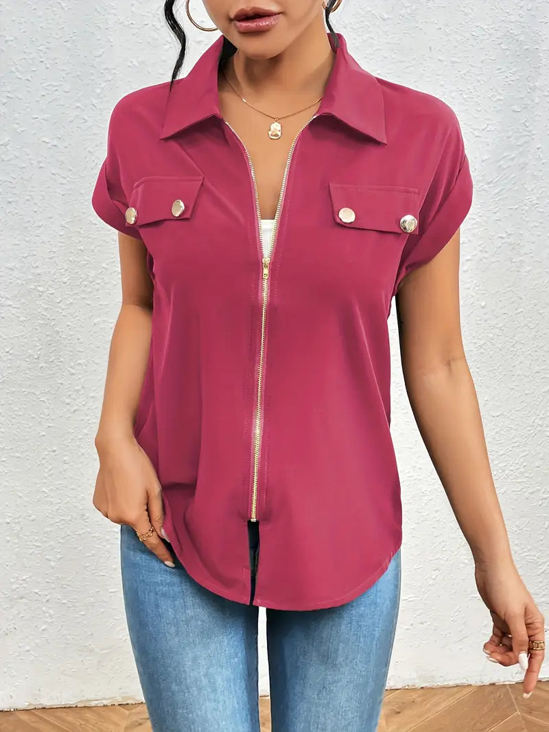 Alfano – Elegante Kurzarm Bluse Mit Reißverschluss