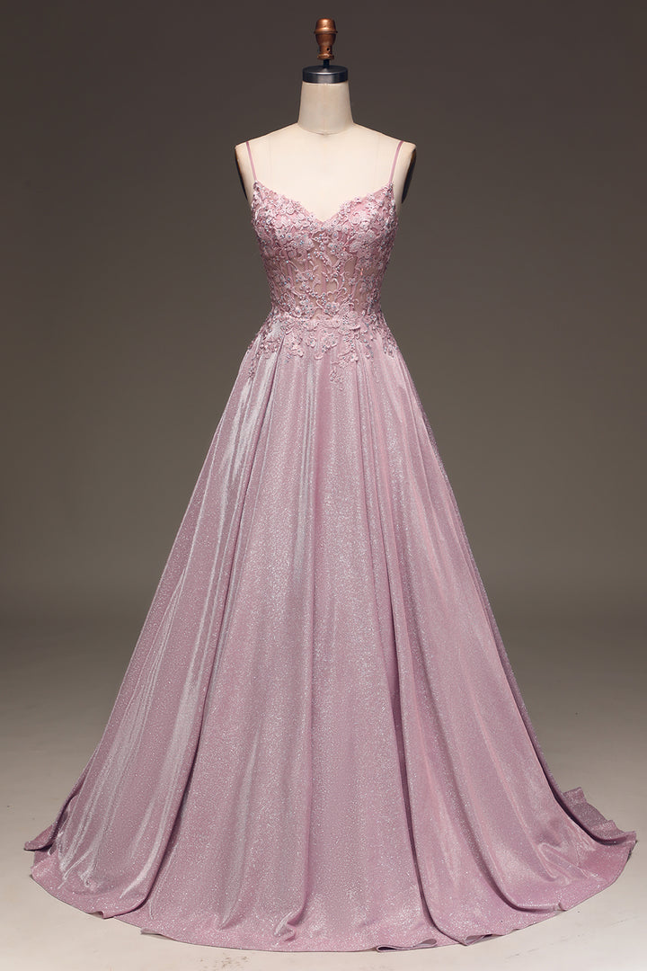 Aurora | Funkelndes A-Linien Ballkleid in Rosé