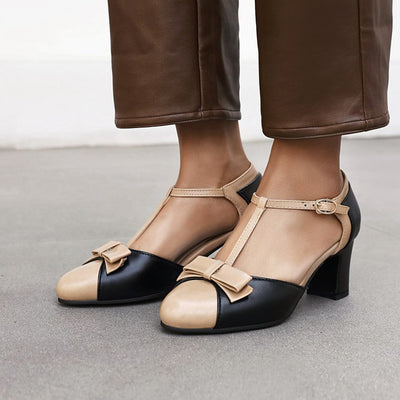 Viola™ Elegante Sandalen Mit Absatz - Feminine T-Bar-Riemen und Breiter Absatz in Beige und Smaragdgrün