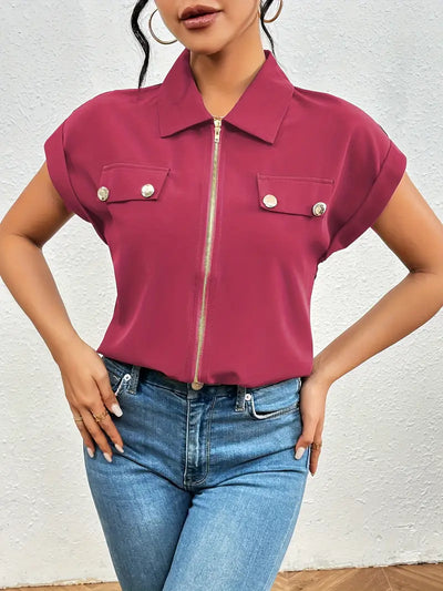 Alfano – Elegante Kurzarm Bluse Mit Reißverschluss