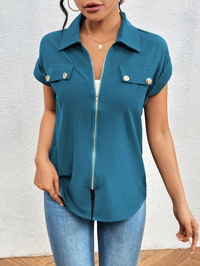 Alfano – Elegante Kurzarm Bluse Mit Reißverschluss