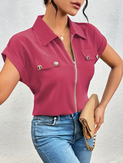 Alfano – Elegante Kurzarm Bluse Mit Reißverschluss