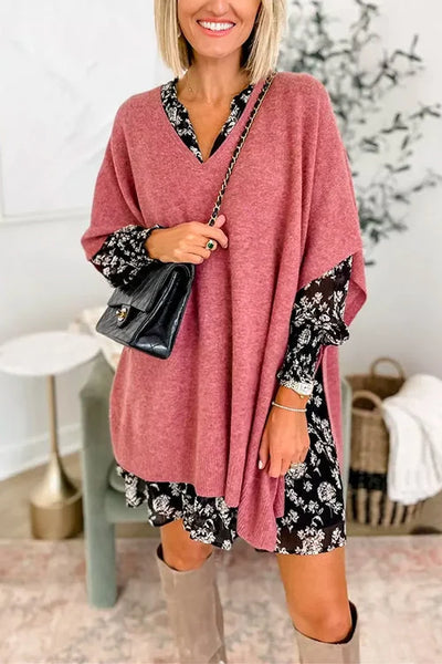 Ruby - schlichter Poncho-Pullover mit V-Ausschnitt, elegante, lockere Passform