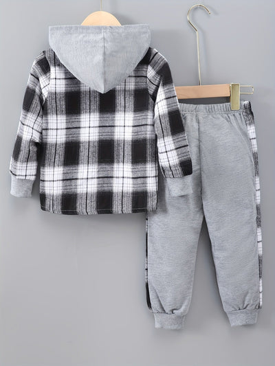 2-teiliges Jungen-Set Jordy mit kariertem Hoodie und Jogginghose