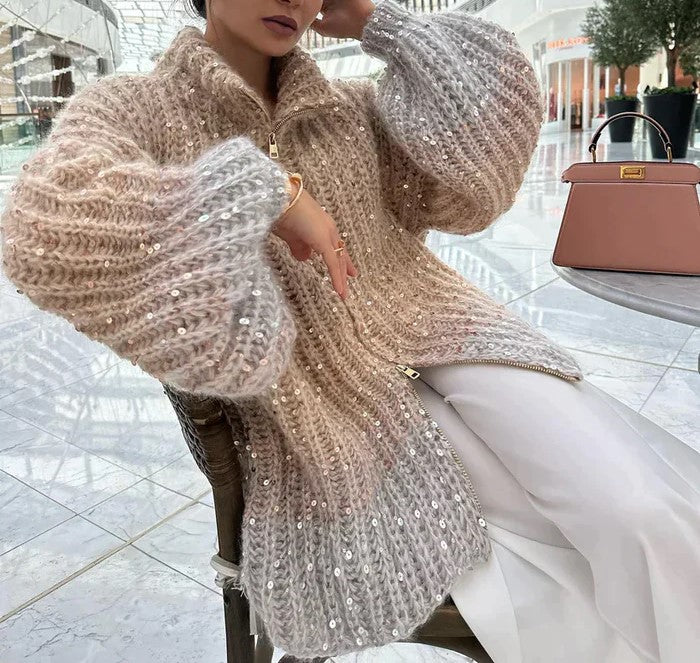 Iris - Pailletten-Strickjacke für Damen, eleganter Strickpullover