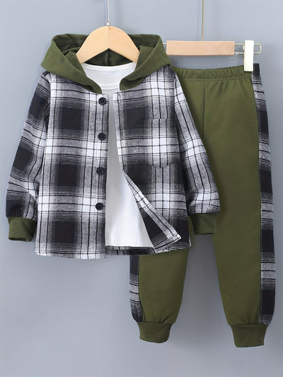 2-teiliges Jungen-Set Jordy mit kariertem Hoodie und Jogginghose