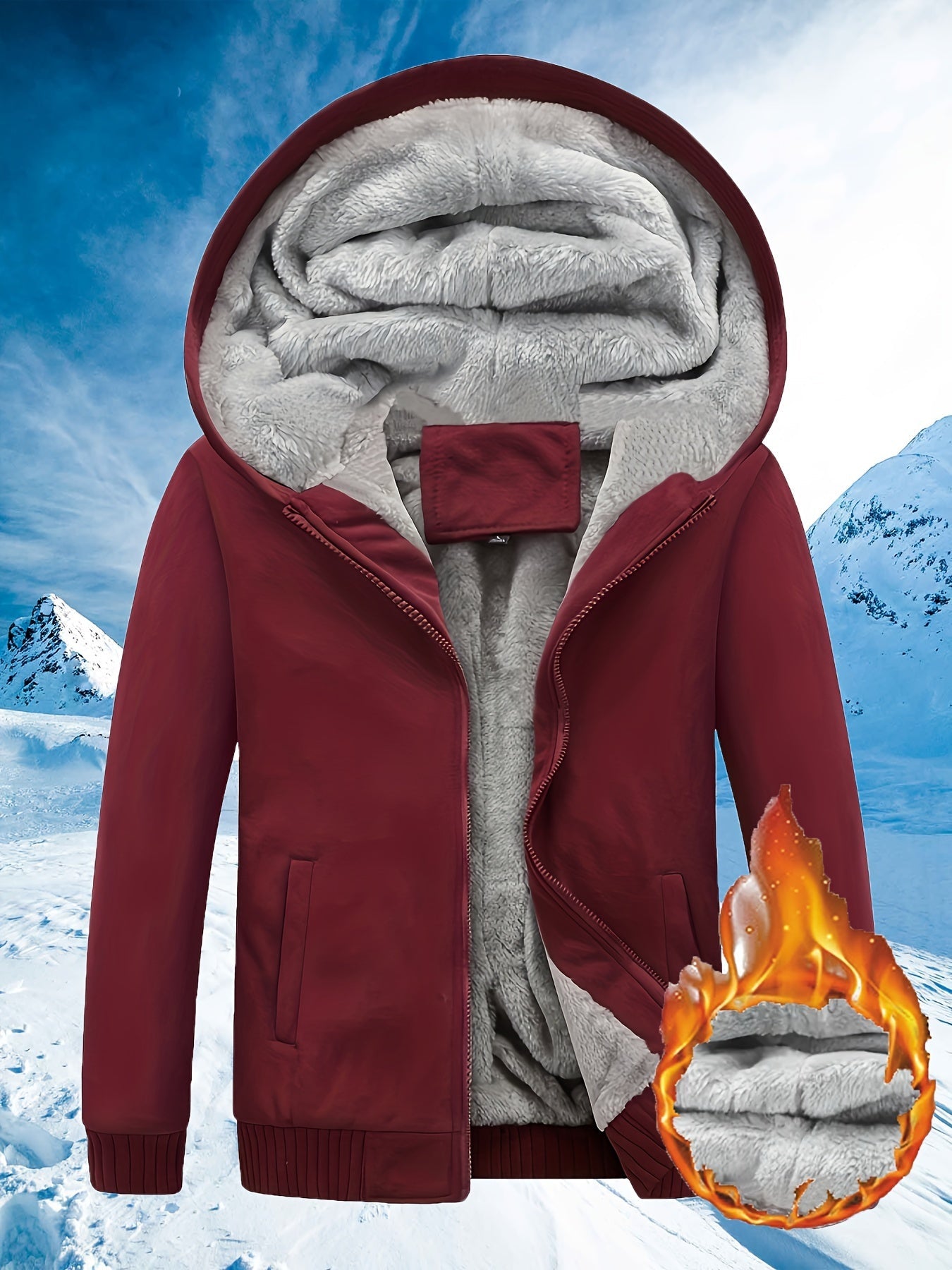Winterwarme Fleece-Kapuzenjacke mit Reißverschluss