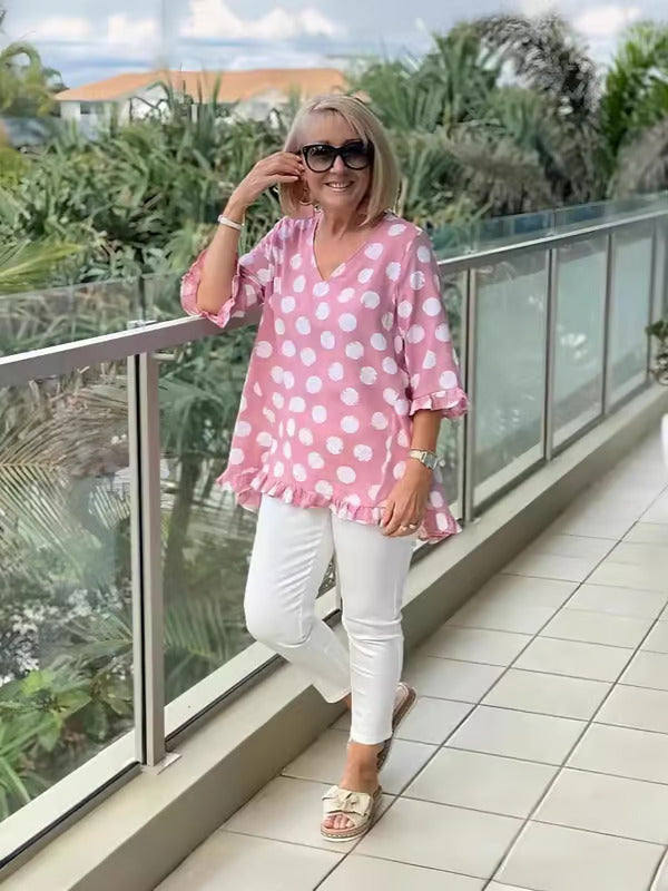 Bequeme Vainelis Polka-Dot Tunika für Damen – Lockere Passform, Pflegeleicht, 8 Größen