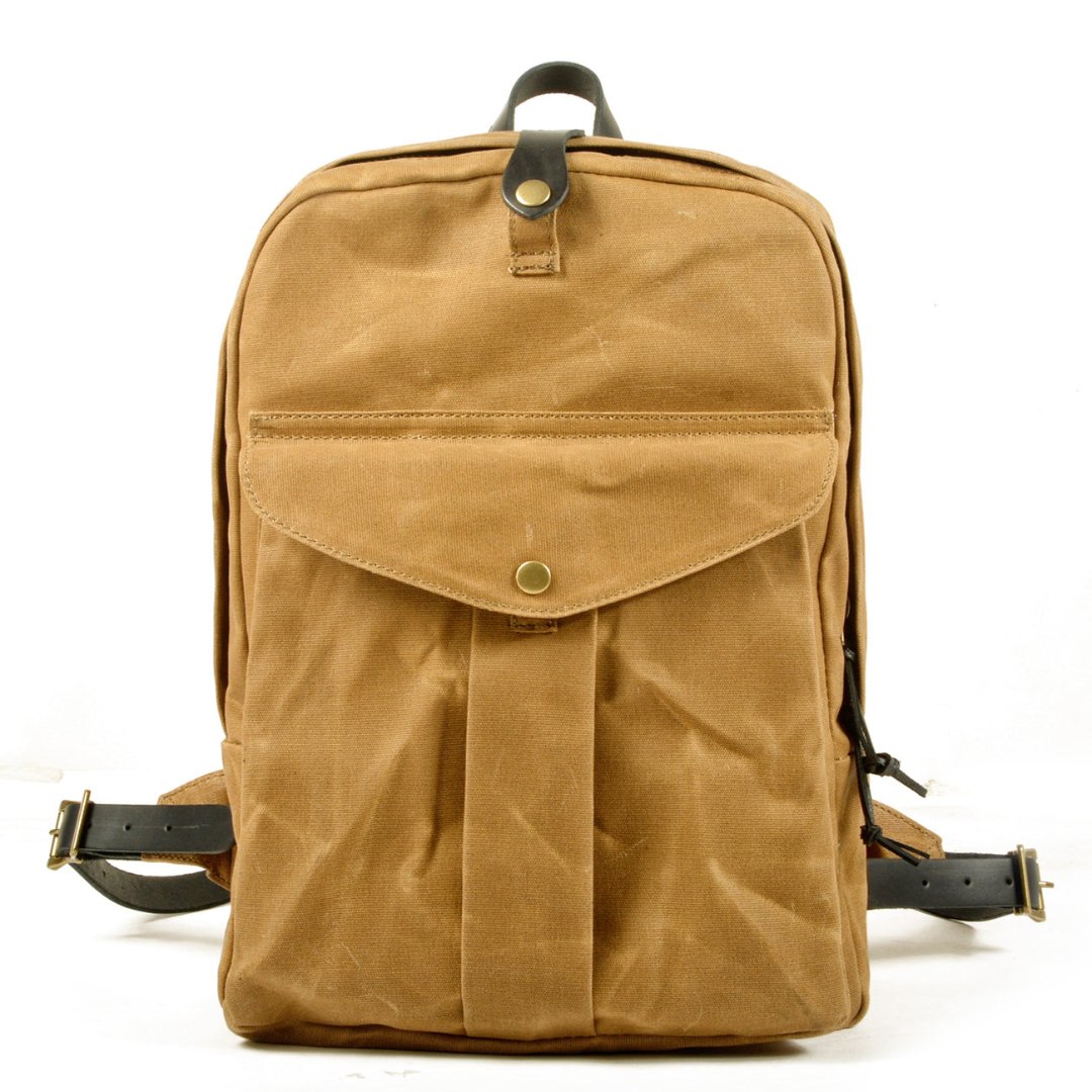 Michi | Herren Leinwand Robust Vintage Rucksack | Fronttasche
