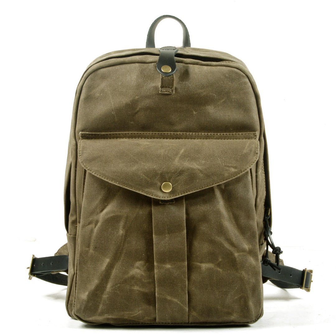 Michi | Herren Leinwand Robust Vintage Rucksack | Fronttasche
