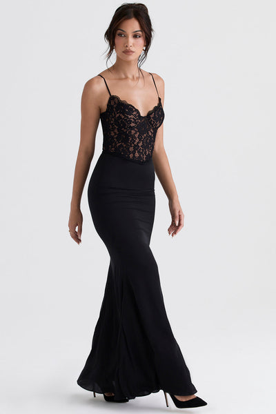 Bentlee - elegantes schwarzes Korsett-Maxikleid