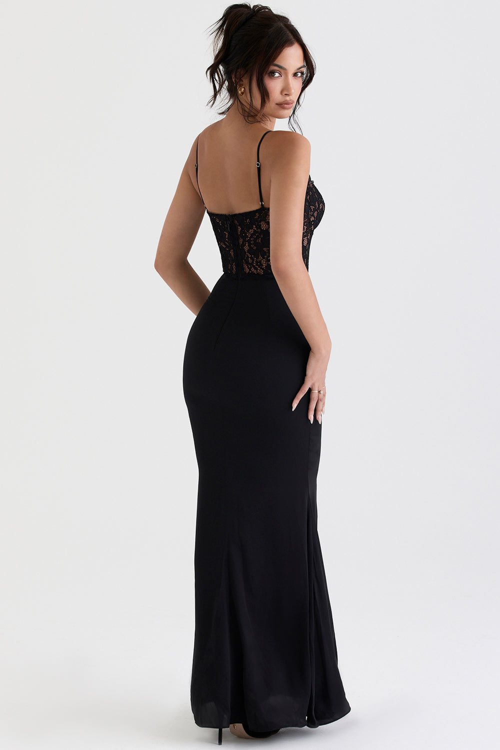 Bentlee - elegantes schwarzes Korsett-Maxikleid