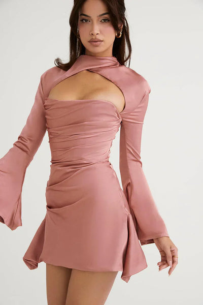 Valentina - cocktail Kleid mit Ausschneiden Ausschnitt und langen Ärmeln für a gewagte