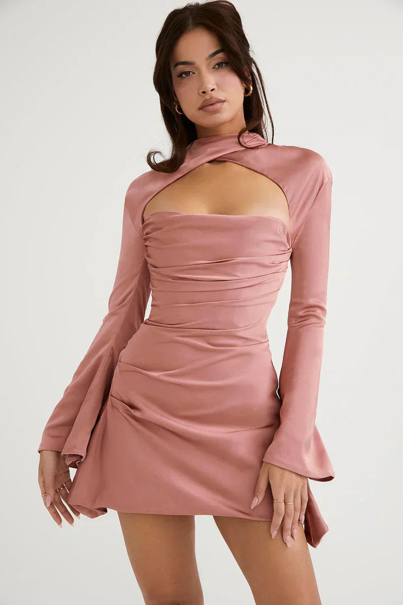 Valentina - cocktail Kleid mit Ausschneiden Ausschnitt und langen Ärmeln für a gewagte