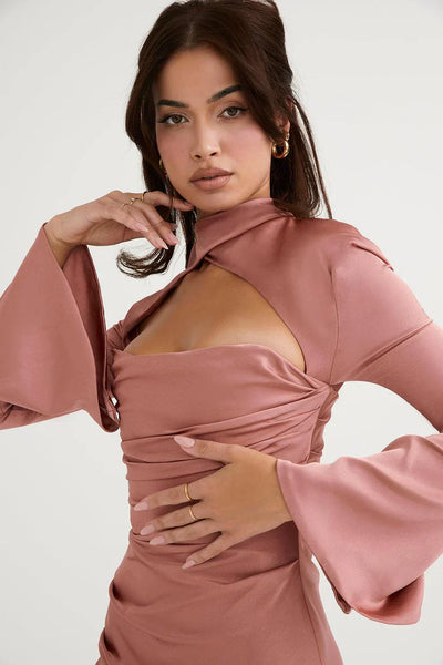 Valentina - cocktail Kleid mit Ausschneiden Ausschnitt und langen Ärmeln für a gewagte