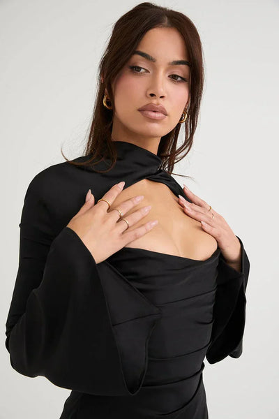Valentina - cocktail Kleid mit Ausschneiden Ausschnitt und langen Ärmeln für a gewagte