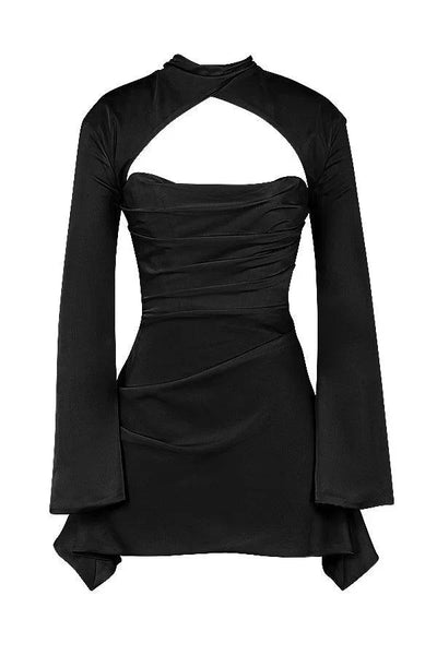 Valentina - cocktail Kleid mit Ausschneiden Ausschnitt und langen Ärmeln für a gewagte