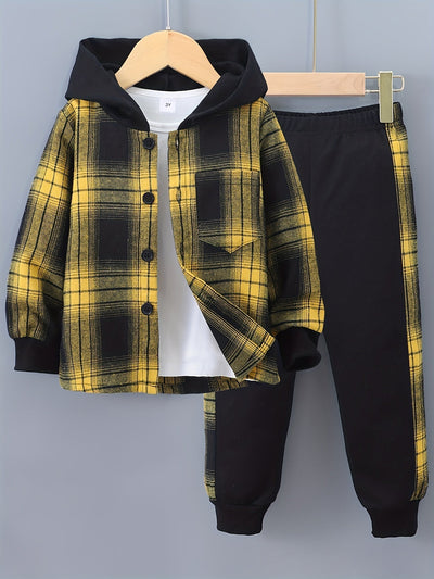 2-teiliges Jungen-Set Jordy mit kariertem Hoodie und Jogginghose