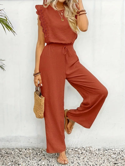 Ziva – Elegantes Spitzenoberteil Und Hose Mit Weitem Bein