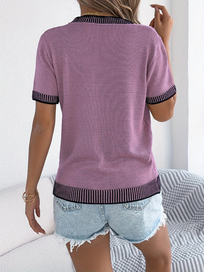 Alethea – Elegantes Rundhals Und Gestreiftes Strickoberteil