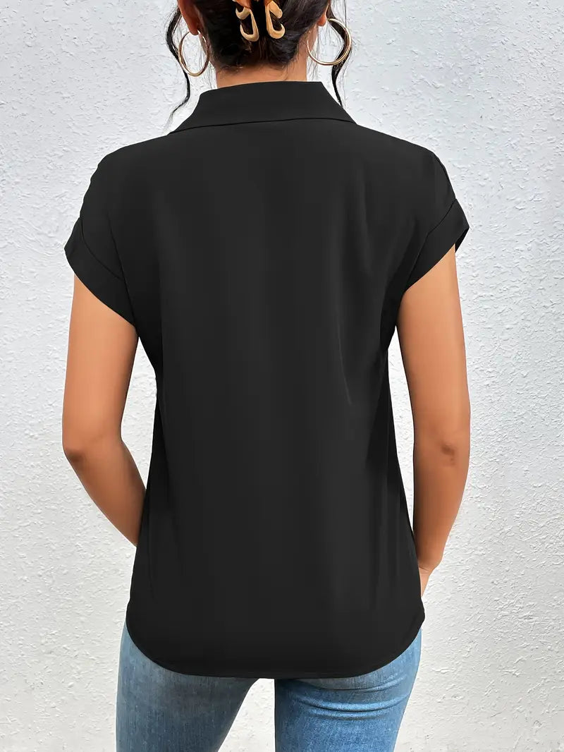 Alfano – Elegante Kurzarm Bluse Mit Reißverschluss