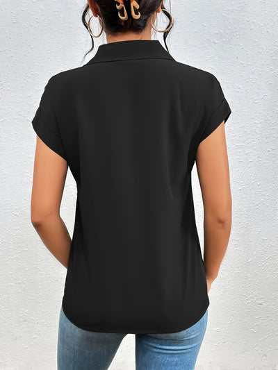 Alfano – Elegante Kurzarm Bluse Mit Reißverschluss