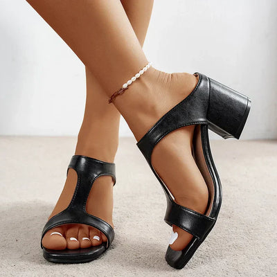 Aubree - Modische Leder Sandalen Mit Dicken Absätzen