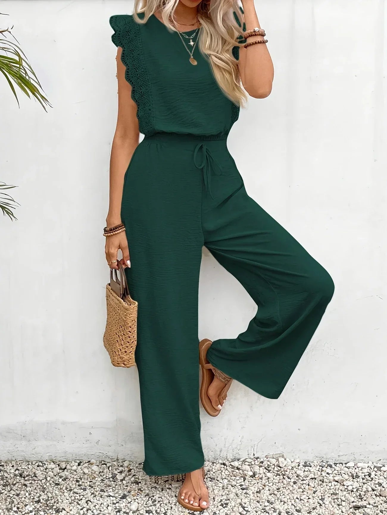 Ziva – Elegantes Spitzenoberteil Und Hose Mit Weitem Bein