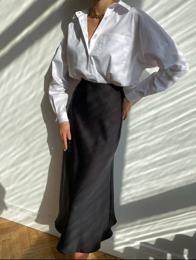 Dilana - eleganter Midirock aus Satin mit hoher Taille für einen raffinierten und klassischen Look