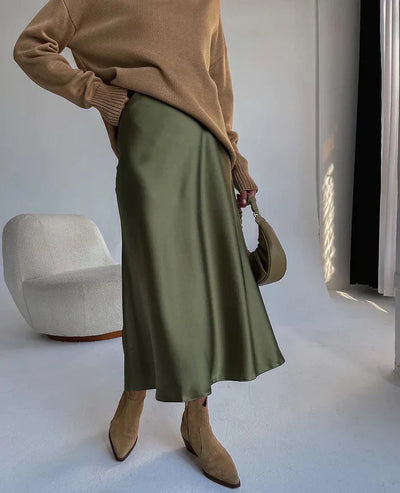 Dilana - eleganter Midirock aus Satin mit hoher Taille für einen raffinierten und klassischen Look