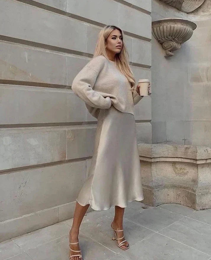 Dilana - eleganter Midirock aus Satin mit hoher Taille für einen raffinierten und klassischen Look