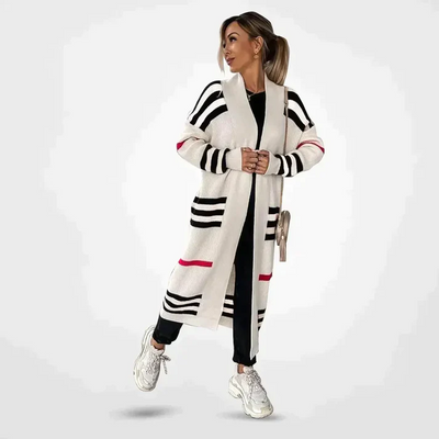 Alice - lange gestreifte Strickjacke mit modernem Streetwear-Flair