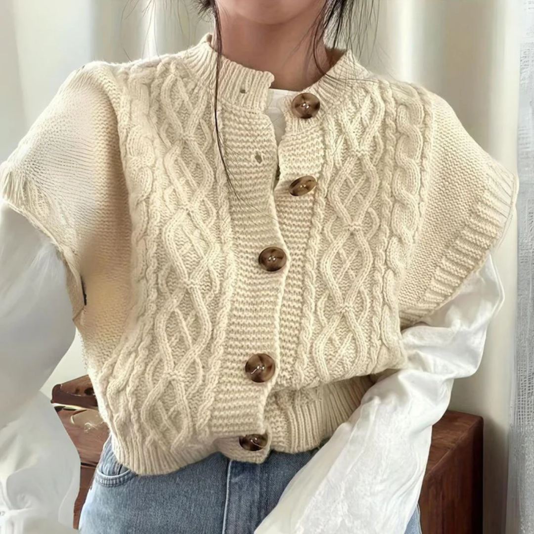 Odeila | Damen Knöpfe Unten Strickjacke | Ärmellos